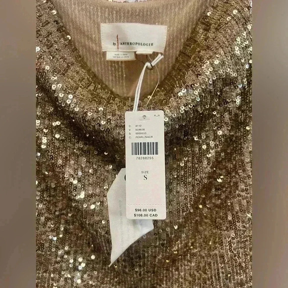 NWT By Anthropologie Cowl-Neck Sequin Camisole Party Tank Gold Size Small - Picture 7 of 13